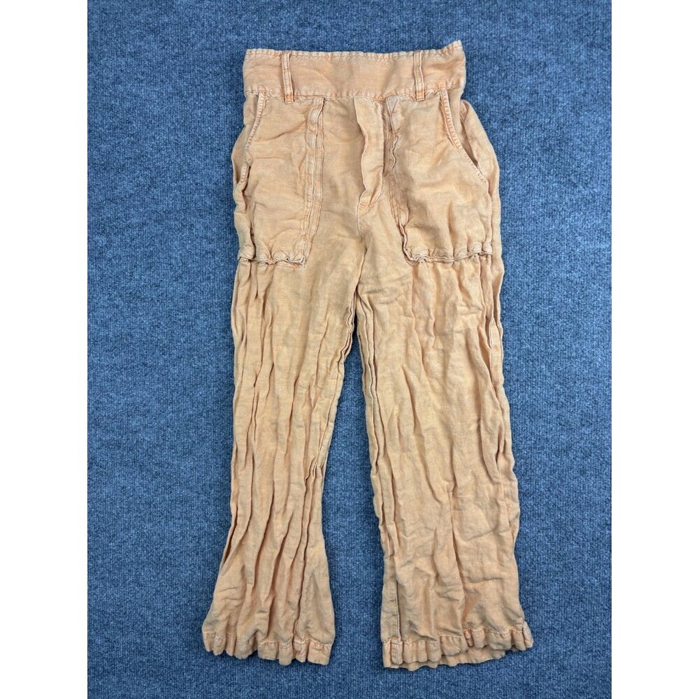YFB Young Fabulous & Broke Pants Womens Small Orange Linen Crinkle Wide Leg